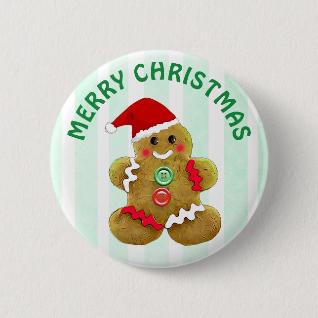 Chapa Redonda De 5 Cm Feliz Navidad Gingerbread (Anverso)