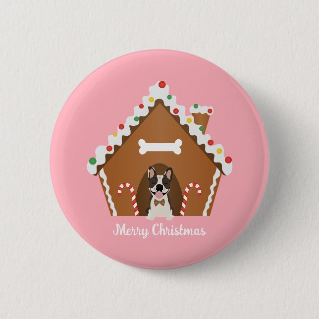 Chapa Redonda De 5 Cm Feliz Navidad Gingerbread Dog House (Anverso)
