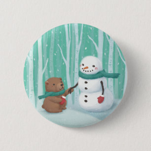 Chapa Redonda De 5 Cm Feliz Navidad: Hombre de nieve y arte de Ilustraci