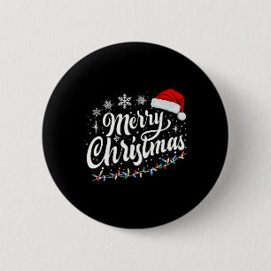 Chapa Redonda De 5 Cm Feliz Navidad Luces Red Santa Hat Familia de navid