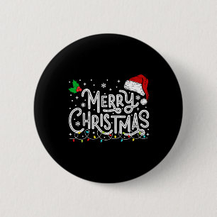 Chapa Redonda De 5 Cm Feliz Navidad Luces Red Santa Hat Familia de navid