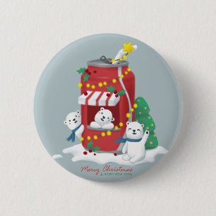 Chapa Redonda De 5 Cm Feliz Navidad: Oso Polar y lata de soda