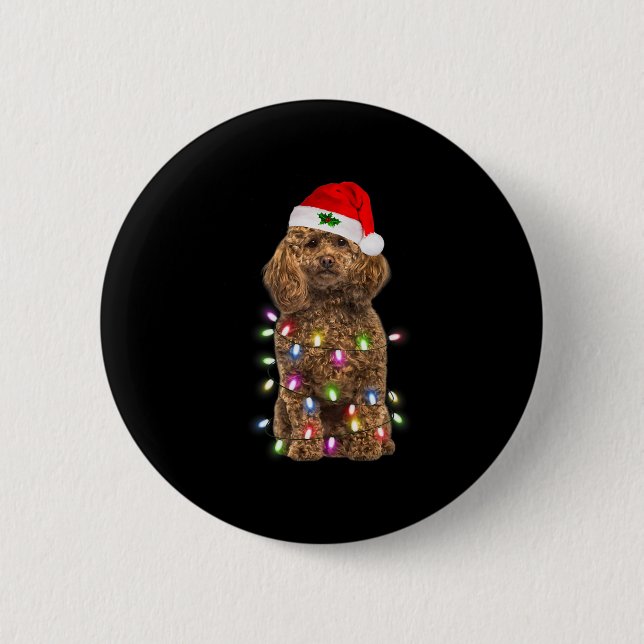 Chapa Redonda De 5 Cm Feliz Navidad Poodle Santa Hat Encendido navidades (Anverso)