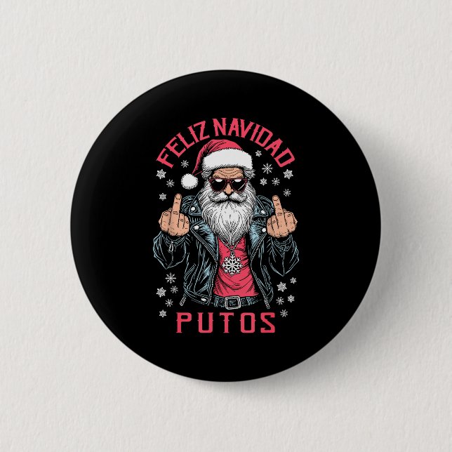 Chapa Redonda De 5 Cm Feliz Navidad Putos Funny Rude Spanish Santa Middl (Anverso)