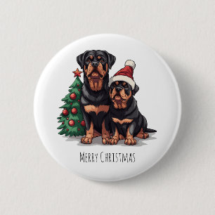 Chapa Redonda De 5 Cm Feliz Navidad Rottweiler Perro Navidad Árbol