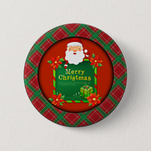 Chapa Redonda De 5 Cm Feliz Navidad Santa Tartan Plaid