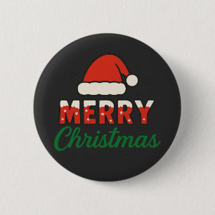 Chapa Redonda De 5 Cm Feliz Navidad Sombrero Retro Santa Fiesta Navideña