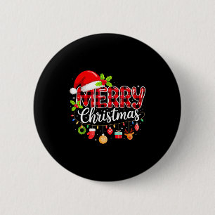 Chapa Redonda De 5 Cm Feliz Navidad Sombrero Rojo de Santa Reno Navidad