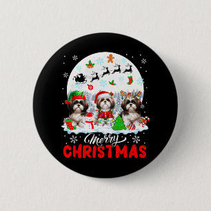 Chapa Redonda De 5 Cm Feliz Navidad Tres Reinos de Santa Elf Shih Tzus