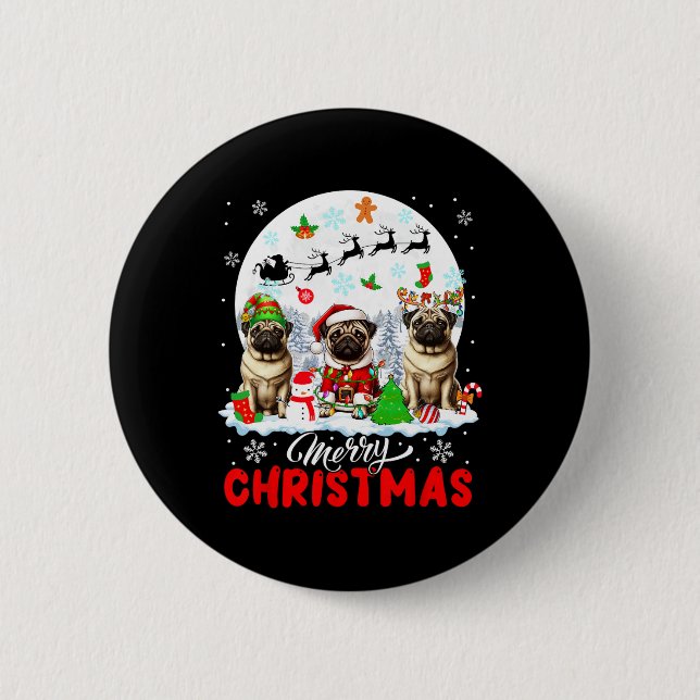 Chapa Redonda De 5 Cm Feliz Navidad Tres Reyes de Santa Elf Pugs Owne (Anverso)