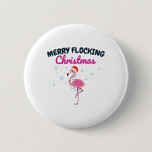Chapa Redonda De 5 Cm Feliz Navidad Tropical Florida Flamenco en Rebaño