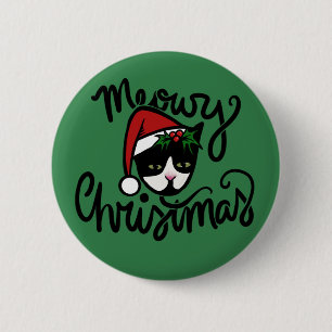 Chapa Redonda De 5 Cm Feliz Navidad Tuxedo Cat
