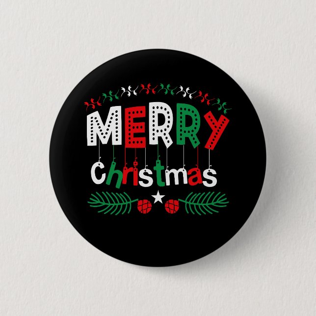 Chapa Redonda De 5 Cm Feliz Navidad Verde Rojo Blanco (Anverso)