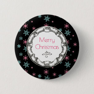 Chapa Redonda De 5 Cm Feliz Navidad Vintage Circle con copos de nieve