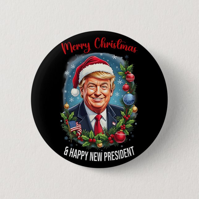 Chapa Redonda De 5 Cm Feliz Navidad Y Feliz Nuevo Presidente - Donald T (Anverso)