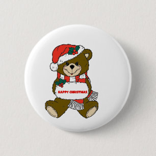 Chapa Redonda De 5 Cm Feliz oso Navidad