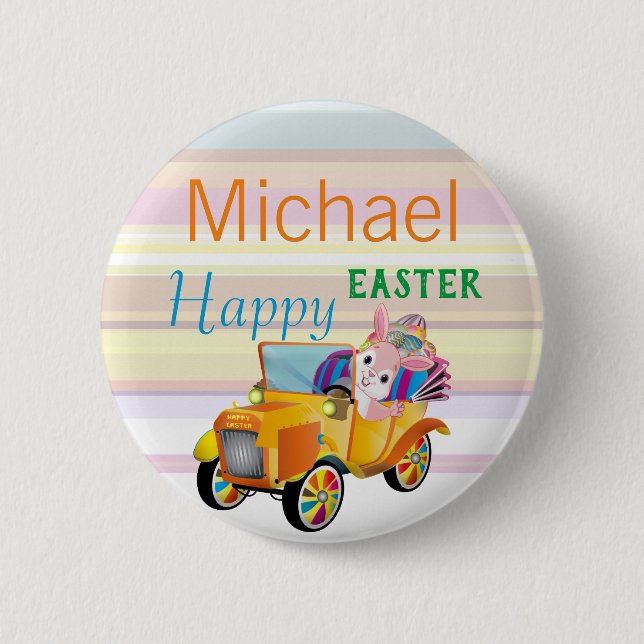 Chapa Redonda De 5 Cm Feliz Pascua Conejo Automóvil Personalizado Nombre (Anverso)