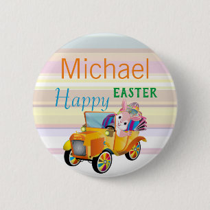 Chapa Redonda De 5 Cm Feliz Pascua Conejo Automóvil Personalizado Nombre