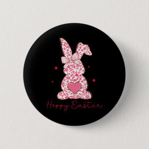 Chapa Redonda De 5 Cm Feliz Pascua Conejo Chinoiserie Floral Rosa Niñas 