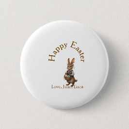 Chapa Redonda De 5 Cm Feliz Pascua conejo marrón con huevos amor añadir