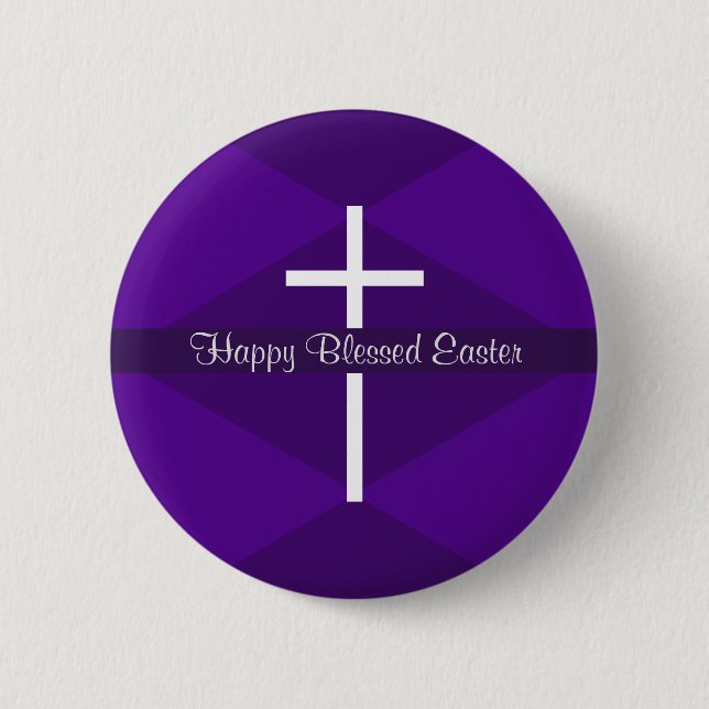 Chapa Redonda De 5 Cm Feliz Pascua Cruz Blanca Morado Cristiano (Anverso)