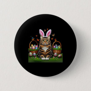 Chapa Redonda De 5 Cm Feliz Pascua, lindo conejo de gato, gato, canasta
