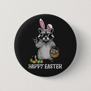 Chapa Redonda De 5 Cm Feliz Pascua Mapache Conejo