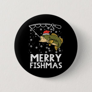 Chapa Redonda De 5 Cm Feliz Pescado Pesca Navidades Papá Hombres