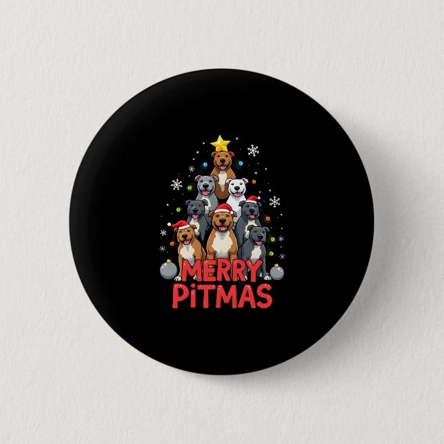 Chapa Redonda De 5 Cm Feliz Pitmas Pitbull Perro Suéter Feo De Navidad T (Anverso)