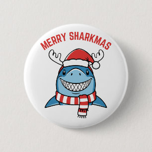 Chapa Redonda De 5 Cm Feliz Sharkmas divertida Navidad Tiburón