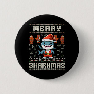 Chapa Redonda De 5 Cm Feliz Sharkmas Navidades de tiburón Nochebuena niñ