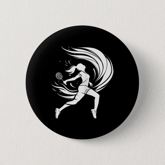 Chapa Redonda De 5 Cm Female Badminton Player Drawing Shuttle  (Anverso)