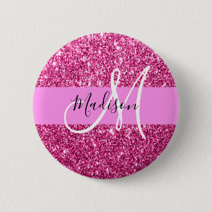 Chapa Redonda De 5 Cm Femenino y glamuroso monograma con brillo rosa cal