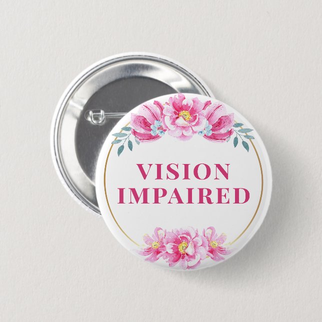 Chapa Redonda De 5 Cm Feminine Pink Wild Rose Floral Vision Impaired (Anverso y reverso)