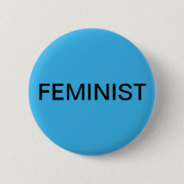 Chapa Redonda De 5 Cm Feminista - texto negro en negrita sobre azul bril