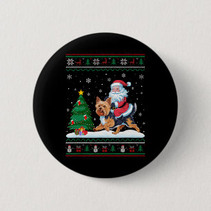 Chapa Redonda De 5 Cm Feo árbol de Navidad enciende Navidad Santa Riding