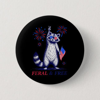 Chapa Redonda De 5 Cm Feral & Racoon Patriótico Gratuito Feral Y