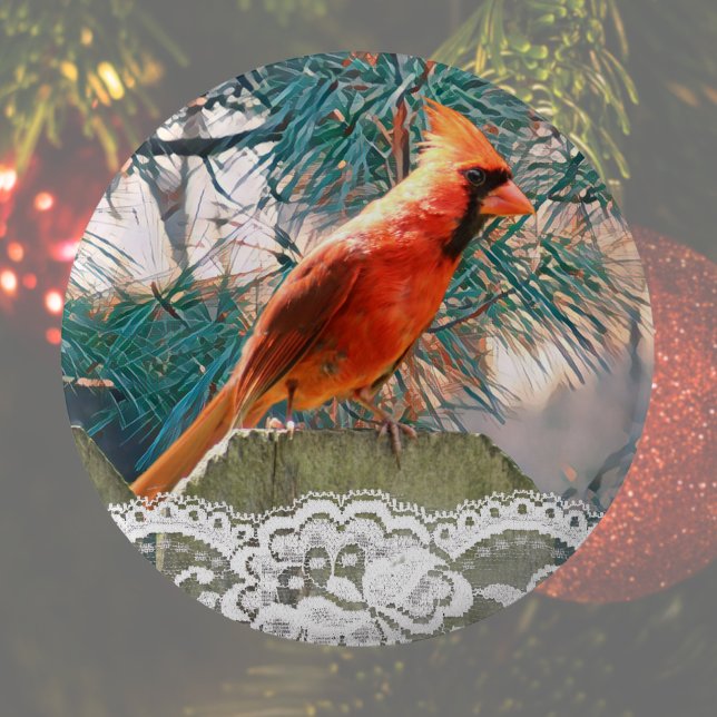 Chapa Redonda De 5 Cm Festival Cardinal de Invierno (Cute cardinal Christmas button pin makes a great stocking stuffer or Christmas party favor. )