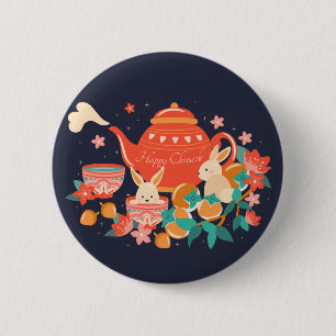 Chapa Redonda De 5 Cm Festival Chuseok de otoño de Teapot and Bunnies