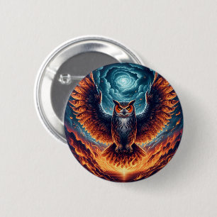 Chapa Redonda De 5 Cm Fiery Owl Phoenix Ascensión