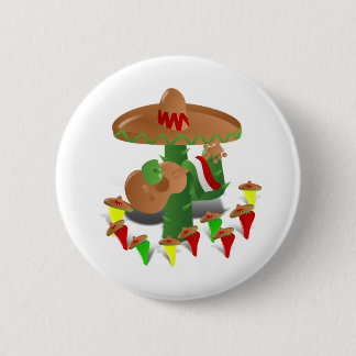 Chapa Redonda De 5 Cm Fiesta Cactus con guitarra y pimientos bailarines