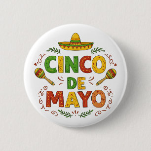 Chapa Redonda De 5 Cm Fiesta Cinco De Mayo Sombrero Maracas