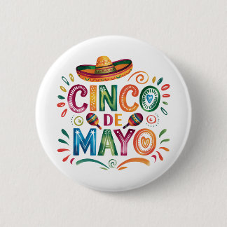 Chapa Redonda De 5 Cm Fiesta de Cinco De Mayo Acuarela Sombrero Maracas