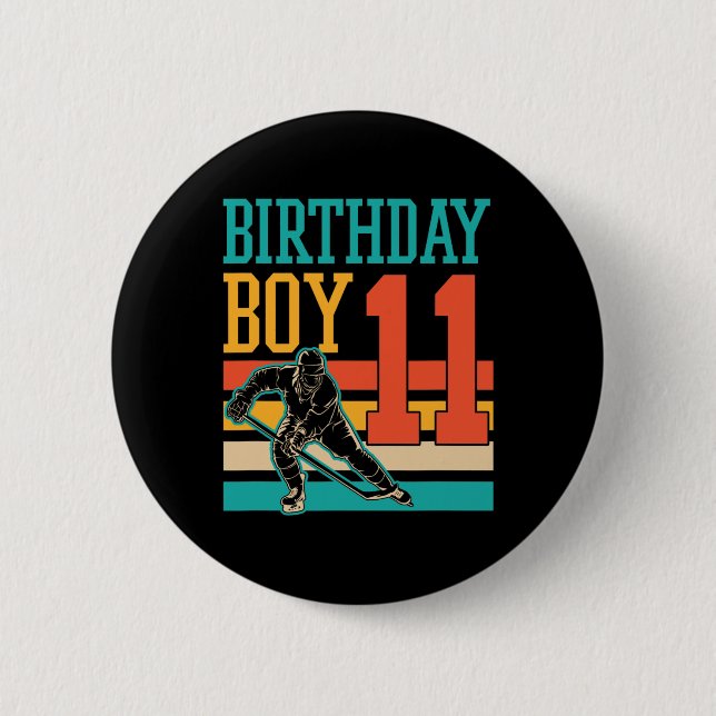 Chapa Redonda De 5 Cm Fiesta de cumpleaños 11 años de Hockey sobre Hielo (Anverso)