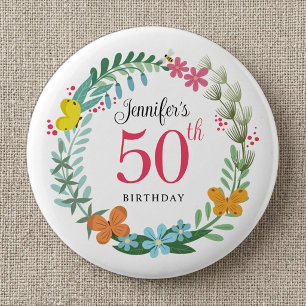 Chapa Redonda De 5 Cm Fiesta de cumpleaños número 50 Corona floral de ve