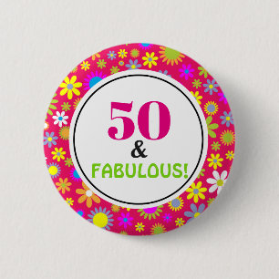 Chapa Redonda De 5 Cm Fiesta de cumpleaños número 50 Fabulosa Floral d