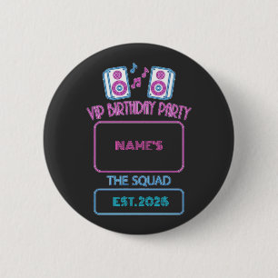 Chapa Redonda De 5 Cm Fiesta de Cumpleaños VIP Neon Squad Invitado Perso