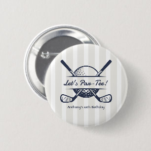 Chapa Redonda De 5 Cm Fiesta de Golf Elegante Navy, Blanco & Cloud Dance