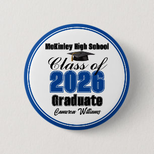 Chapa Redonda De 5 Cm Fiesta de graduación personalizada azul de la prom