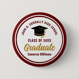 Chapa Redonda De 5 Cm Fiesta de Graduación Personalizada Graduado Rojo D